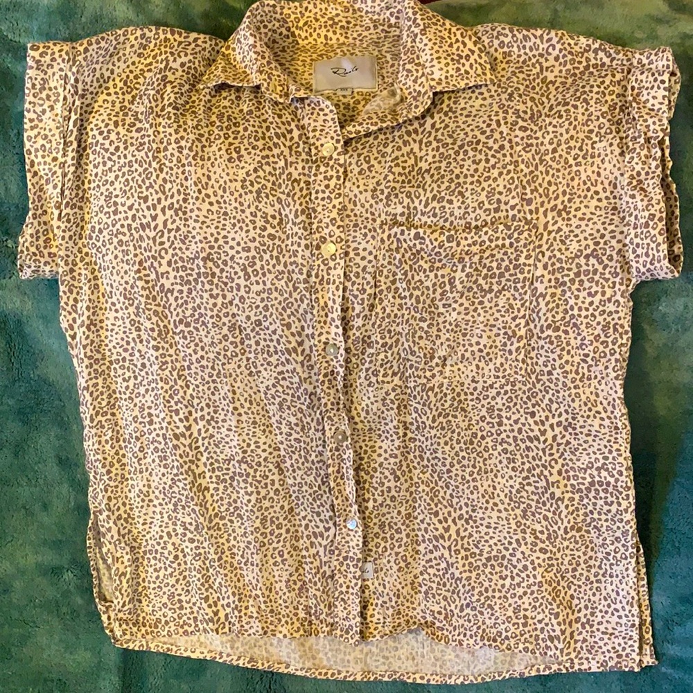 Rails Leopard Print Linen Button Up Blouse
